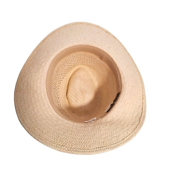 Womens Straw Sun Hat Wide Brim With Ribbon Decoration Size 7 1/8 Medium Natural - Picture 3 of 3